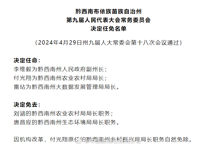 黔西南布依族苗族自治州市发展和改革委员会领导团队最新概述